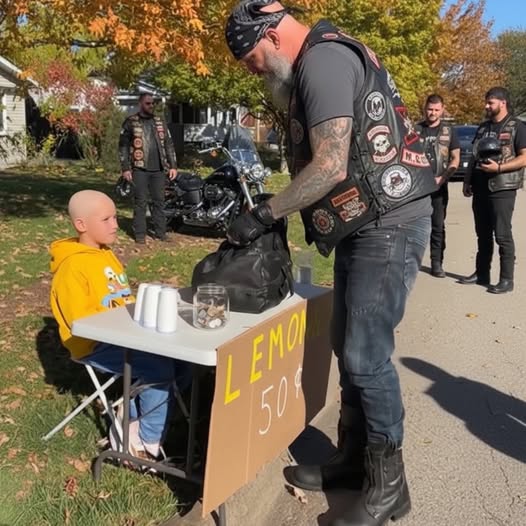 Dying boy’s lemonade stand was empty until bikers saw what his sign really said underneath “50 cents.